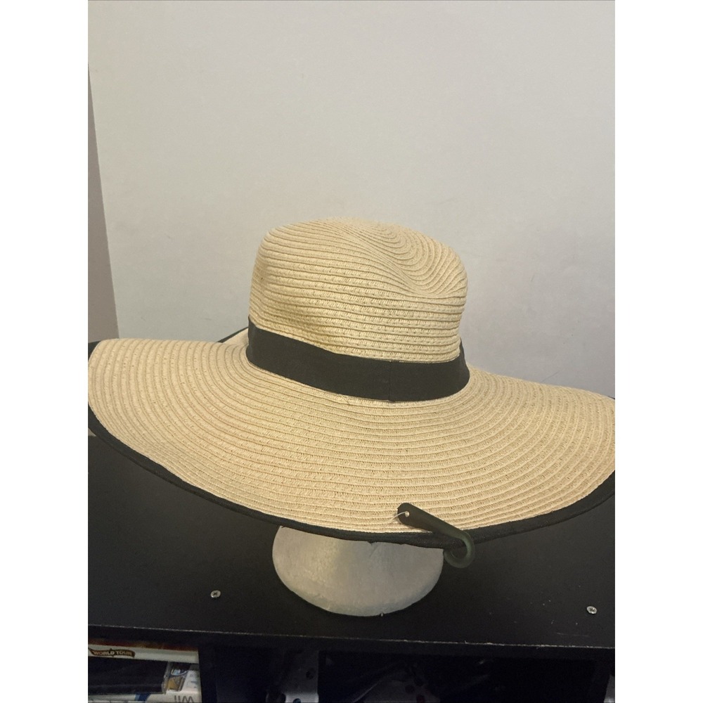 Lane Bryant Straw Sun Hat Wide Brim Beige Black One Size Summer NWT - Picture 3 of 7